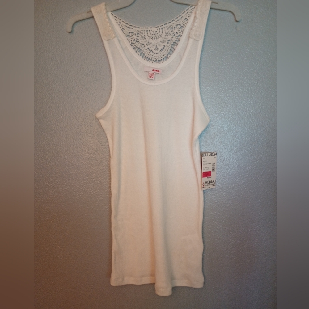 White Ribbed Crochet Back Cotton Blend Tank Top Bongo Medium